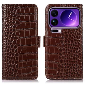 Funda Crocodile con RFID para Xiaomi 17 Pro - Estilo Cartera - Marrón