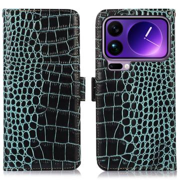 Funda Crocodile con RFID para Xiaomi 17 Pro - Estilo Cartera - Verde