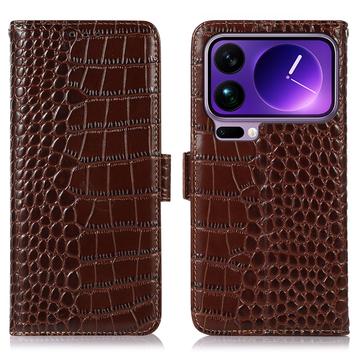 Funda Crocodile con RFID para Xiaomi 17 Pro Max - Estilo Cartera - Marrón