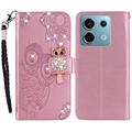 Xiaomi Redmi Note 13 Pro/Poco X6 Búho Rhinestone Funda billetera - Oro rosa