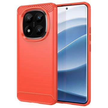 Carcasa de TPU Brushed para Xiaomi Redmi Note 14 Pro+ 5G - Fibra de Carbono - Rojo