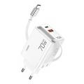 Xundd XDCH-109 Cargador rápido GaN de 70W con cable USB-C - Enchufe UE - Blanco