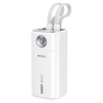 Yesido YP86 20000mAh Banco de energía con USB-C incorporado y cables Lightning - 22.5W - Blanco