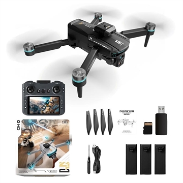 Z105 Dron inteligente con doble cámara, controlador con pantalla de 4.3" y 3 baterías - Negro
