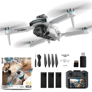 Z105 Dron inteligente con doble cámara, controlador con pantalla de 4.3" y 3 baterías - Gris