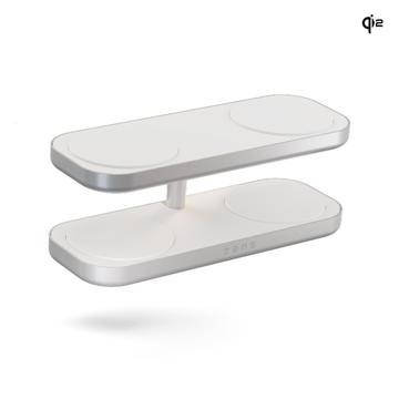 Cargador inalámbrico Zens Quattro Pro 4 de aluminio con adaptador de corriente de 65W - Compatible con MagSafe, Qi2 - Blanco