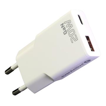 everActive SC-340Q Cargador GaN superfino de 20 W con puertos USB QC3.0 y USB-C PD - Blanco