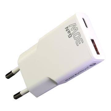 everActive SC-380Q Cargador GaN Super Slim de 30 W con puertos USB QC3.0 y USB-C PD - Blanco