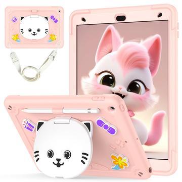 iPad 10.2 2019/2020/2021 Funda híbrida con un simpático gato y soporte - Rosa