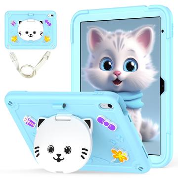 iPad 2022/2025 Funda híbrida con un simpático gato y soporte - Azul claro