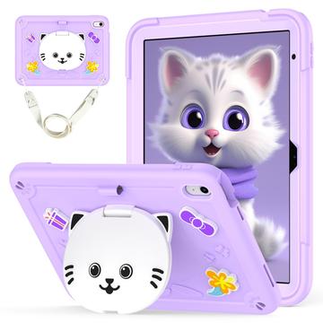 iPad 2022/2025 Funda híbrida con un simpático gato y soporte - Morado Claro