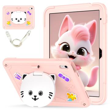 iPad 2022/2025 Funda híbrida con un simpático gato y soporte - Rosa