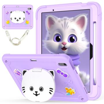 iPad Air 11 2024/2025 Funda híbrida con un simpático gato y soporte - Morado Claro