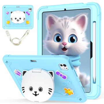 iPad Pro 11 2024/2025 Funda híbrida con un simpático gato y soporte - Azul claro