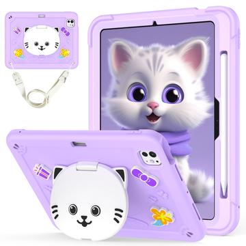 iPad Pro 11 2024/2025 Funda híbrida con un simpático gato y soporte - Morado Claro
