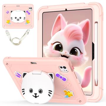 iPad Pro 11 2024/2025 Funda híbrida con un simpático gato y soporte - Rosa