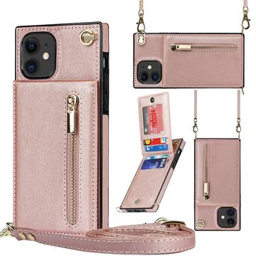 Funda híbrida para iPhone 11 con cartera y cordón - Rosa