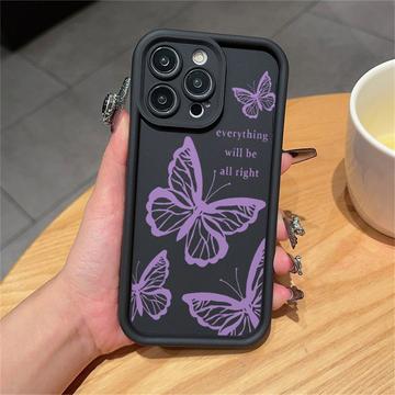 Funda de TPU con estampado de mariposas para iPhone 12 Pro Max - Morado / Negro