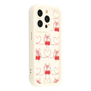Elegante funda de TPU antichoque para iPhone 12 Pro con bordes elevados - Blanco / Cerezas con lazo