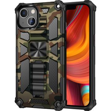 Funda híbrida con soporte para iPhone 13 con diseño de camuflaje - Verde militar