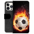 Funda Cartera Premium para iPhone 13 Pro - Pelota de Fútbol en Llamas