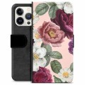 Funda Cartera Premium para iPhone 13 Pro - Flores Románticas