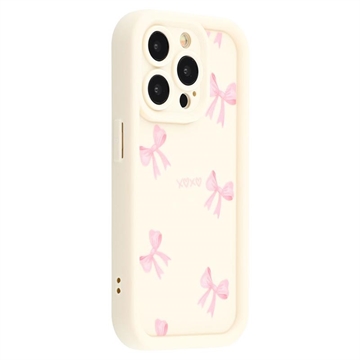 Elegante funda de TPU antichoque para iPhone 13 Pro con bordes elevados - Blanco / Lazo