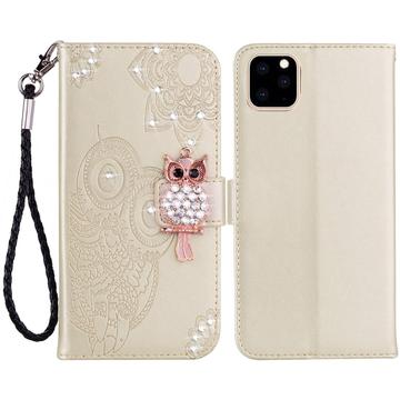 iPhone 14 Búho Rhinestone Funda Billetera