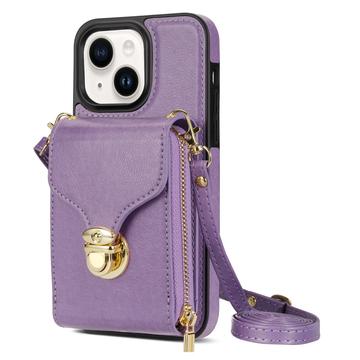 Funda iPhone 14 Plus Todo en Uno con Cartera y Correa - Morado