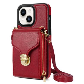 Funda iPhone 14 Plus Todo en Uno con Cartera y Correa - Rojo