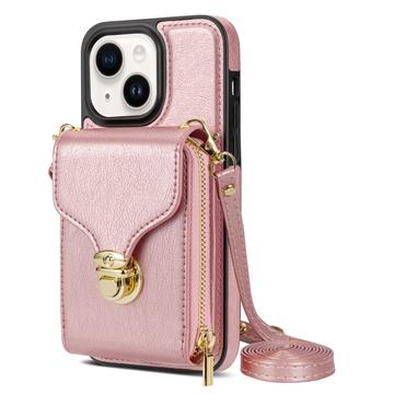 Funda iPhone 14 Plus Todo en Uno con Cartera y Correa - Oro Rosa