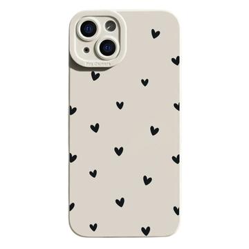 Funda delgada de TPU con diseño de corazón para iPhone 14 Plus - Blanco / Negro