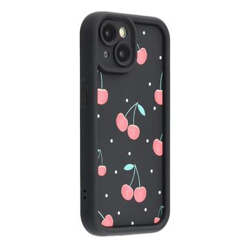 Elegante funda de TPU antichoque para iPhone 14 Plus con bordes elevados - Negro / Cerezas