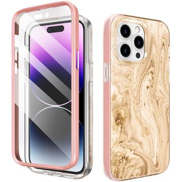 Funda híbrida de protección 360º para iPhone 14 Pro Ahastyle WE13 - Oro Mármol