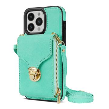 Funda iPhone 14 Pro Todo en Uno con Cartera y Correa - Menta