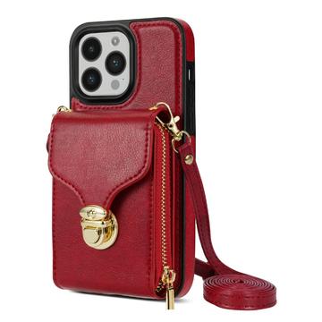Funda iPhone 14 Pro Todo en Uno con Cartera y Correa - Rojo