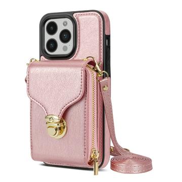Funda iPhone 14 Pro Todo en Uno con Cartera y Correa - Oro Rosa