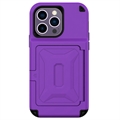 Funda Híbrida con Espejo y Tarjetero para iPhone 14 Pro - Púrpura