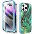 Funda híbrida de protección 360º para iPhone 14 Pro Max Ahastyle WE13 - Mármol verde