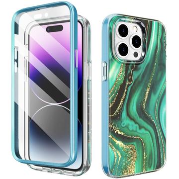 Funda híbrida de protección 360º para iPhone 14 Pro Max Ahastyle WE13 - Mármol verde