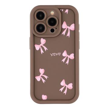 Elegante funda de TPU antichoque para iPhone 14 Pro Max con bordes elevados - Marrón / Lazo