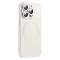 Funda de silicona con protector de cámara para iPhone 14 Pro - Compatible con MagSafe - Blanco
