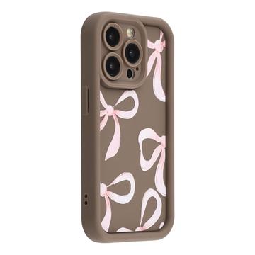Elegante funda de TPU antichoque para iPhone 14 Pro con bordes elevados - Marrón / Lazo grande