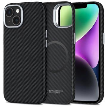 Funda de plástico Tech-Protect Ion Carbon para iPhone 14 - Compatible con MagSafe - Negro / Plata