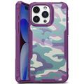 Carcasa Híbrida Anti-Choque para iPhone 15 - Camuflaje Militar - Púrpura