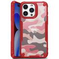 Carcasa Híbrida Anti-Choque para iPhone 15 - Camuflaje Militar - Rojo