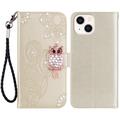 iPhone 15 Búho Rhinestone Funda Billetera