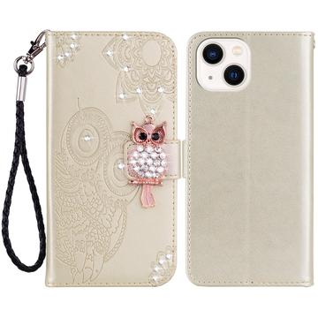 iPhone 15 Búho Rhinestone Funda Billetera