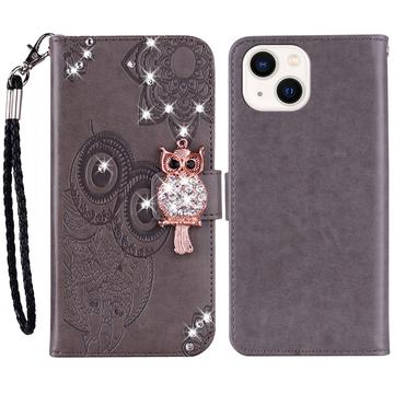 iPhone 15 Búho Rhinestone Funda Billetera