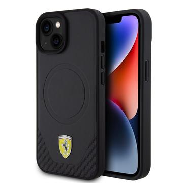 Funda Ferrari Carbon Metal Logo Mag para iPhone 15 Plus - Negra